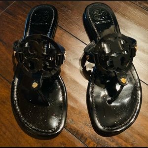 Black patent leather Tory Burch Miller sandals